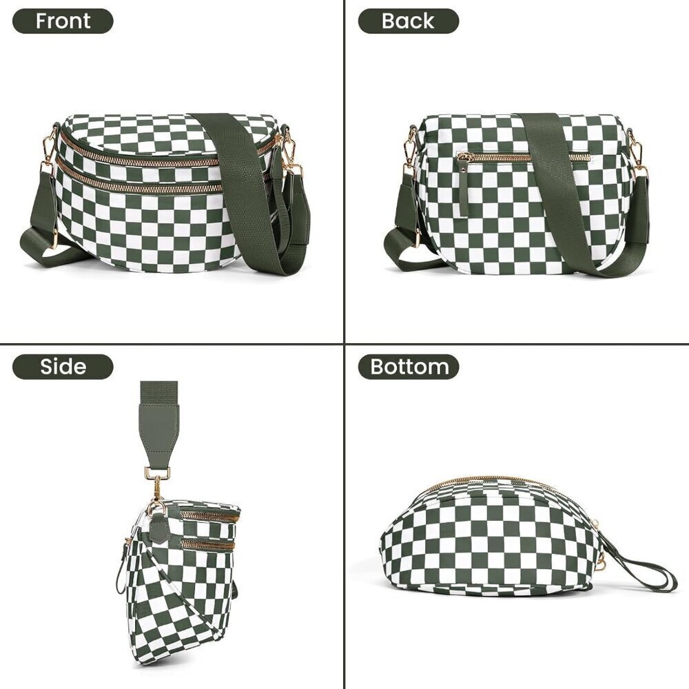 Checkered Nylon Crossbody Bag for Women Adjustable Strap Waterproof - Picture 7 of 7